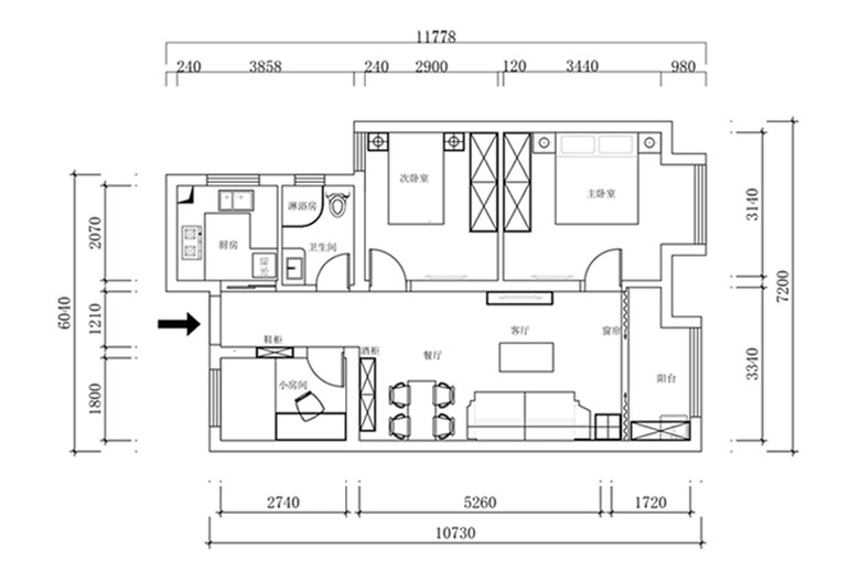 74平方三室两厅设计图,74平方米房子户型图